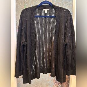 Dana Buchman Black Open-Knit Cardigan Sweater B8